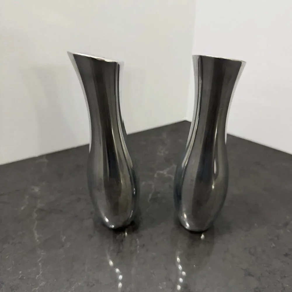 Nambe Studio #6089 Salt & Pepper Shakers Set 1985 Modern Metal Mid Century Style